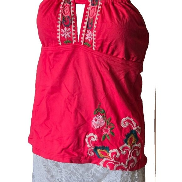 Lucky Brand swimwear halter Tankini coral embraided size S - Picture 5 of 8
